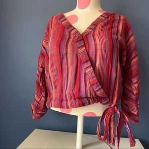 GIRL KRAZY Red Striped Wrap Shirt SMALL